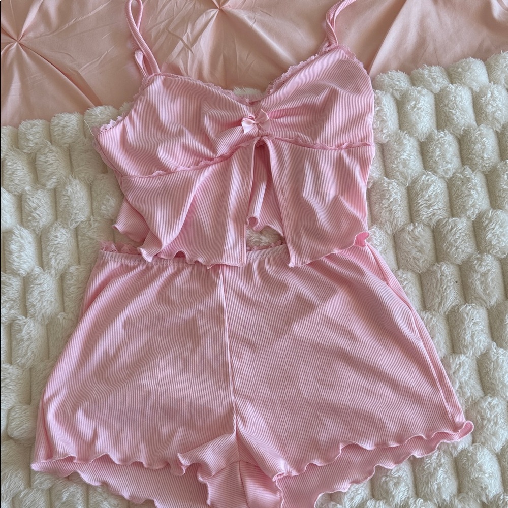 Women’s Pink Ribbed Cami & Short Sleep Set